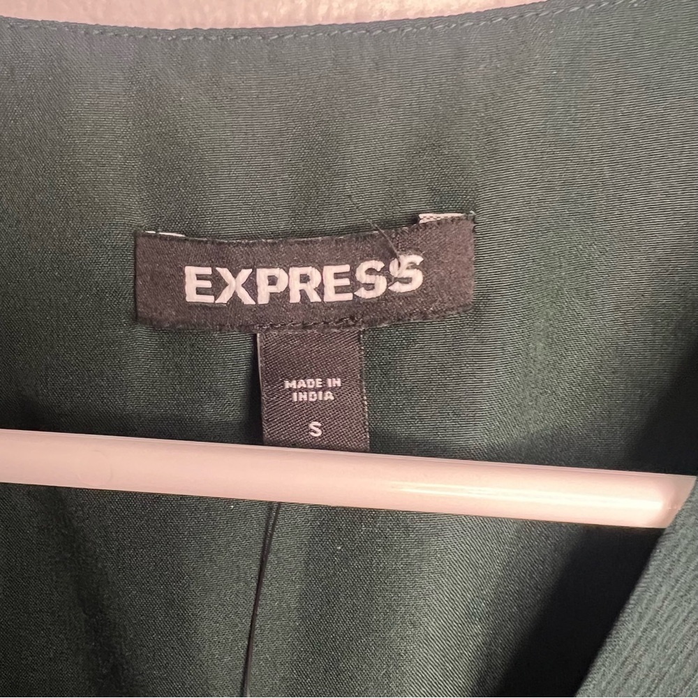 NWT Express Blouson Long Sleeve Tie Wrap Mini Dress Sz S Green Meshed Party - Picture 6 of 13